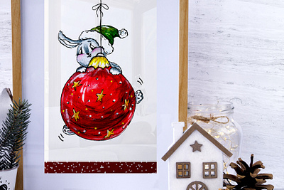 Christmas bunny christmas christmas bunny cute animals fine art gouache illustration new year illustration