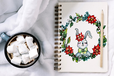 Christmas bunny christmas christmas bunny cute animals fine art gouache illustration