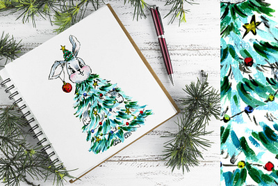 Christmas bunny christmas christmas bunny cute animals gouache illustration new year winter illustration