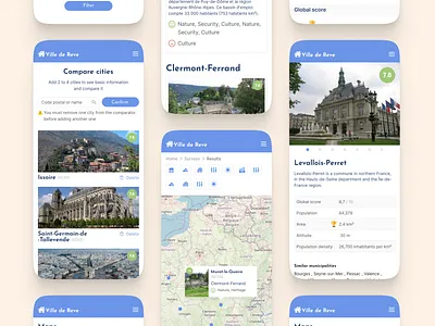 City search website | Mobile screens | Compare&City page app city compare concept design designinspiration discover france inspiration map mobile redesign search ui ux