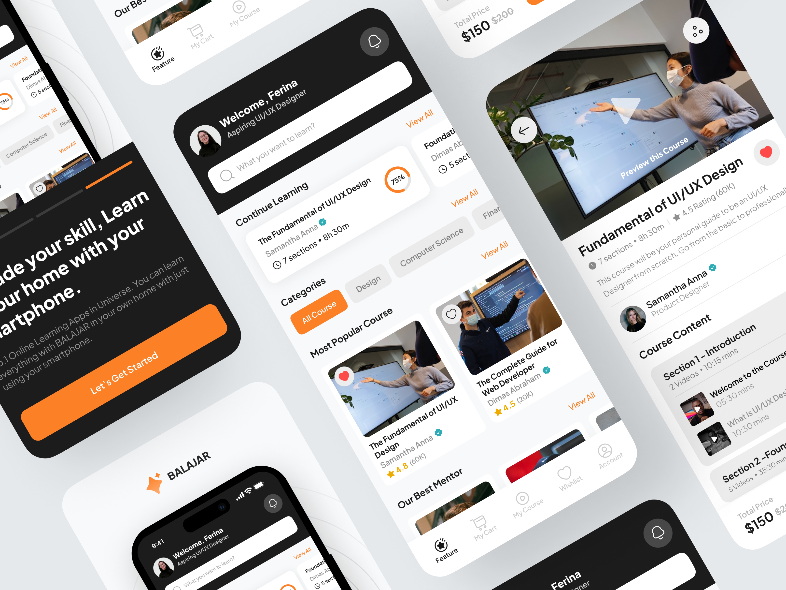 BALAJAR - Online Course Mobile App app apps clean course design e learning education learning mobile mobile app modern design online class online course online school school study ui ui design uiux ux