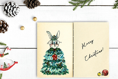 Christmas bunny christmas christmas bunny cute animals fine art gouache illustration new year winter illustration
