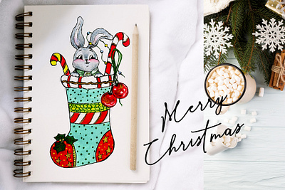 Christmas bunny christmas christmas bunny cute animals fine art gouache illustration new year winter illustration