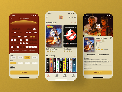 Retromax - Movie Ticket Booking App 70s 80s app app design booking app branding case study design logo mobile mobile design movie movie booking movie ticket movie ticket booking app ui ui design ux ux design