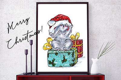 Christmas bunny christmas christmas bunny cute animals fine art gouache illustration new year winter illustration
