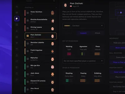 Football Manager Improved - Player instructions app colorful concept dark mode dark theme design football football manager game game ui gaming professional redesign ui user interface ux