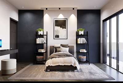 Dark and Light Bedroom Combination 3d design architecture archkey bedroom design house design interior masculine design modern photorealistic residential