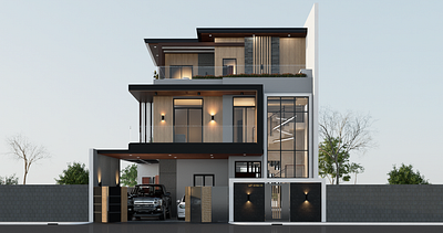 THREE STOREY MODERN HOUSE 3d design architecture archkey house design interior modern house photorealistic residential