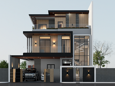 THREE STOREY MODERN HOUSE 3d design architecture archkey house design interior modern house photorealistic residential