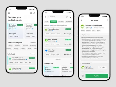 Job Finder Mobile App (Light) clean design job finder job finder app light ui ui design uiux ux