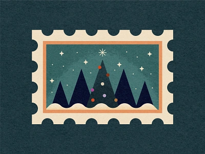 Christmas Stamps: Christmas Forest christmas christmas tree flat forest holiday illustration night stamp stamps star texture tree vector vintage woods xmas