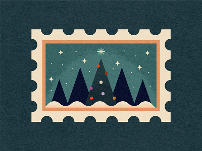 Christmas Stamps: Christmas Forest christmas christmas tree flat forest holiday illustration night stamp stamps star texture tree vector vintage woods xmas