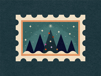 Christmas Stamps: Christmas Forest christmas christmas tree flat forest holiday illustration night stamp stamps star texture tree vector vintage woods xmas