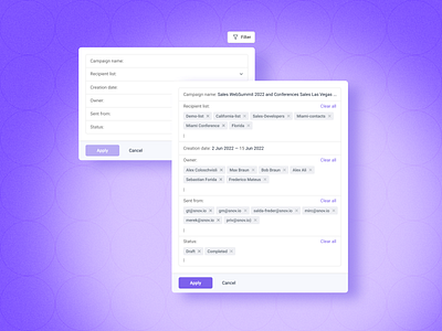 Filter for search prospects. Snov.io filter forms marketing prospects search ui ux