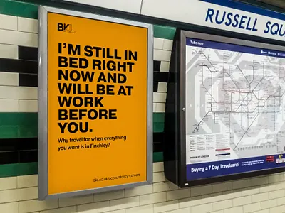 BKL: "Finchley" advert billboard brand brand design brand identity branding design london poster tube typographic typography