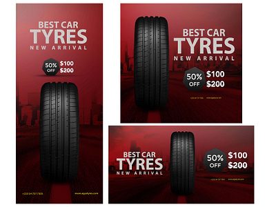 Car Tyre Web Banners app branding design graphic design illustration logo typography ui ux vector