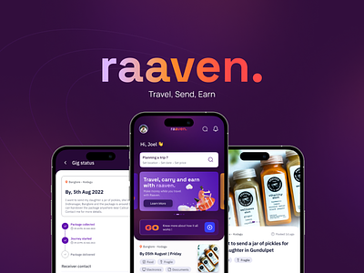 Designing Raaven App - A Social Medium for Parcel Delivery adobe adobexd appdesign mobile app design mobile design product design ui uidesign uiux user interface uxdesign uxui visual design