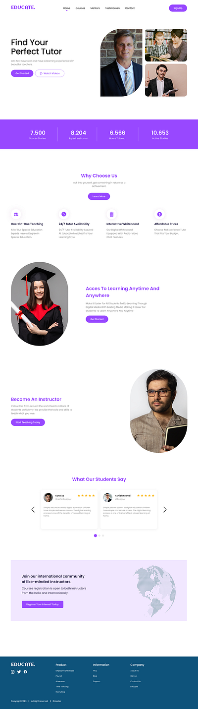 EDUCATE | Learning Website app clean design landingpage design ui ux website design