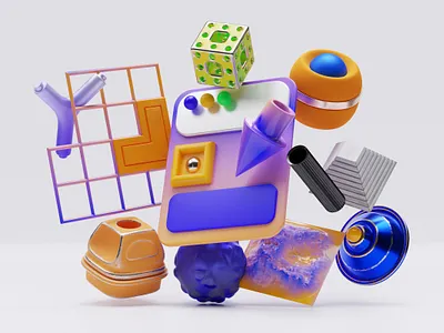 The Web 3d blender blue branding form geo geometrical orange portfolio render scene shine substance web website
