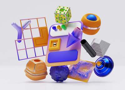 The Web 3d blender blue branding form geo geometrical orange portfolio render scene shine substance web website