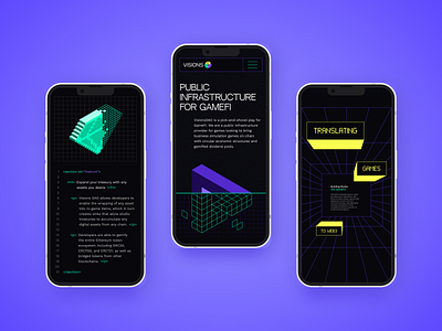 VisionsDAO: Mobile 3d aspid blue brand branding decentralized design embacy gamefi games graphics illustration mobile onchain pixels purple vector web3 webdesign website yellow