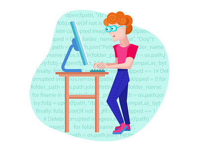 Employee working in the office adobe illustrator adult cartoon character corporate developer employee engineer illustration male man office profession red headed stand standing desk vector work work from office work hard