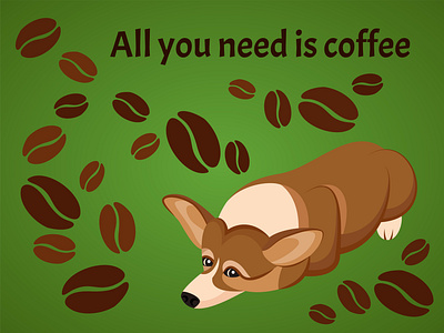 Sleepy corgi dog adobe illustrator animal cartoon character coffee comic corgi corgi breed corgi dog dog exhausted illustration need coffee postcard puppy sleepy tired vector