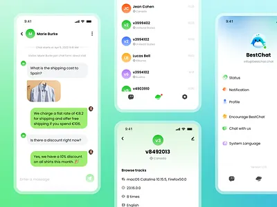 BestChat app v1.0🎉-The fastest way to connect with customers graphic design ui