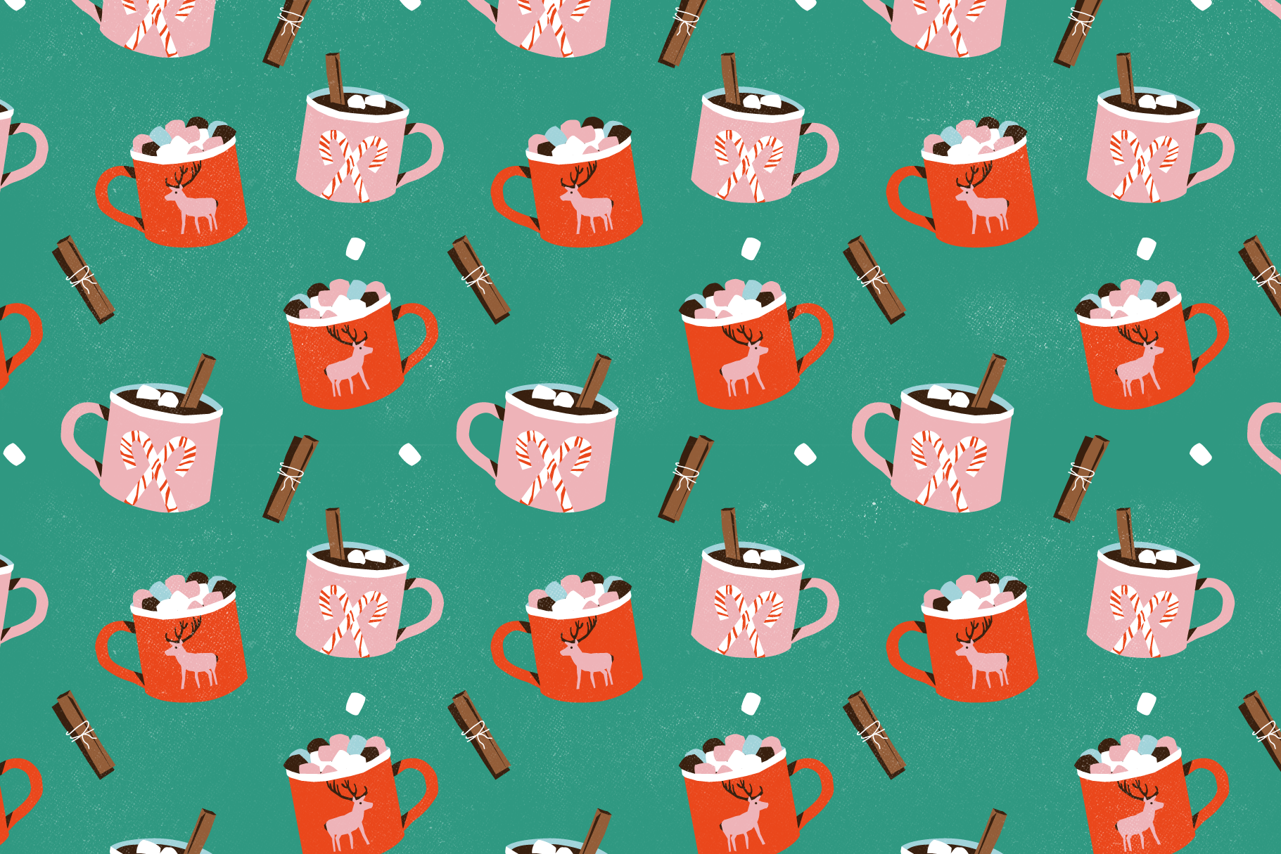Christmas Mugs Pattern chocolate christmas cinnamon clip art cozy festive food gift wrap holiday icon iconset illustration kitchen marshmellow mugs pattern recipe reindeer seamless texture