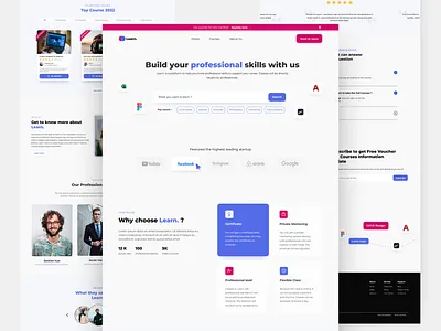 Learn - Professional Class Platform Landing Page Website blue case study courses design home homepage landing page minimalist page rounded ui ui design ui kit user interface ux visual design web web design webdesign
