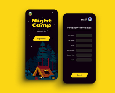 Mobile Camping App app camping app dark mode figma mobile app nature uiux