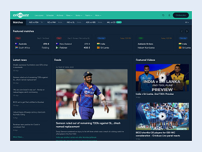 Cricbuzz- Redesign concept dark mode cricket darkmode darkui fantasy golf landingpage livescores match minimal sports tennis ui virat web website websitedesign