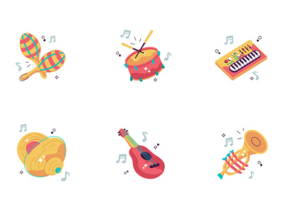 musical instruments icons acoustics cymbals design drums flat guitar icon illustration maracas music musical instruments pop rock saxaphone sound ukulele vector