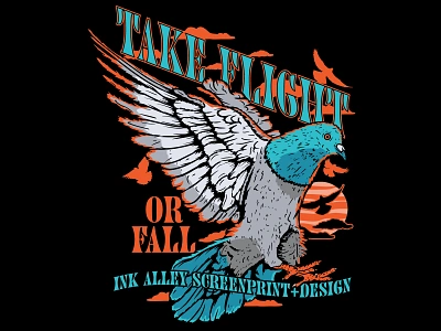 Take Flight apparel bird crumby crumby creative design fall feathers flight flying hand drawn illustration ink alley pigeon procreate screen print screen printed shirt sun t shirt design vector art