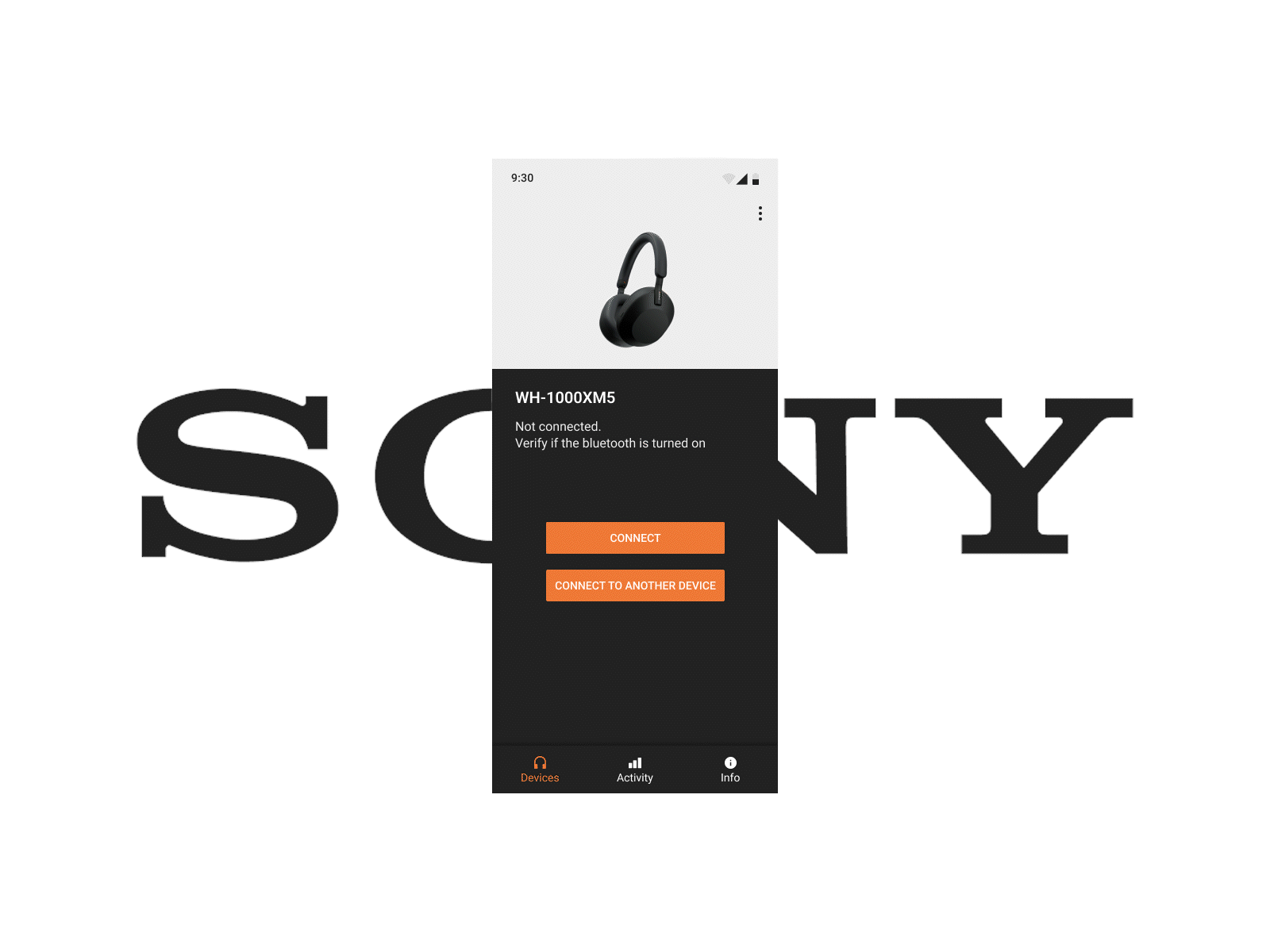 Sony Headphones App Redesign animation app dark mode figma headphones mobile orange popup premiere pro redesign sony tech ui