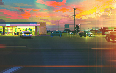 Sunset digital folioart illustration james gilleard landscape texture urban