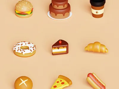 Food And Beverage 3d 3d illlustration 3d render beverage burger design fastfood food illustration isometric low poly pizza