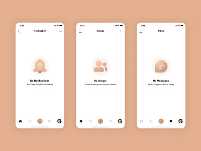 Notification, Group and Messages - Empty States clean ui design empty state group empty state illustration inbox empty state message empty state mob mobile notification empty state ui