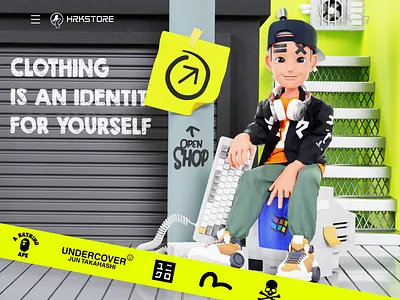 HRKSTORE 3D Illustration 3d 3d character 3d illustration blender branding cloth 3d clothing design graphic design illustration landing page store store landing page streetwear ui urban 3d website