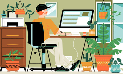 Home Office character desk digital editorial folioart illustration michael driver