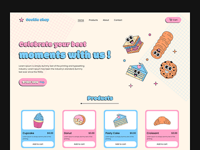 Cookie Shop Website Header bakery color cookie shop funny graphic design landing page minimal ui uiux ux web header website design