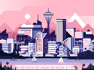 Seattle city digital folioart illustration nick slater vector