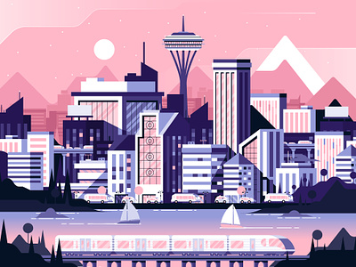 Seattle city digital folioart illustration nick slater vector