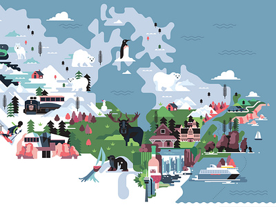 Canada animals digital editorial folioart illustration map sally caulwell vector winter