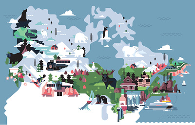 Canada animals digital editorial folioart illustration map sally caulwell vector winter