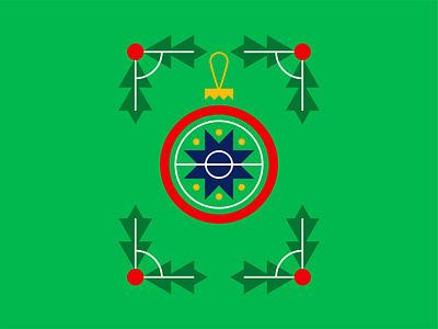 Festive Football bauble branding christmas festive football geometric green holly icon illustration logo mark negative space pitch red soccer sports vector world cup wreath
