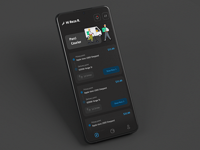 Parci android app application best courier dark delivery delivery app design driver figma graphic design material mobile order package parcel sketch ui xd