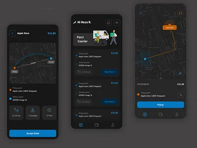 Parci Courier android app application best courier dark delivery delivery app design driver figma graphic design mobile order package parcel sketch ui ux xd
