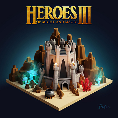 Homm3 Dungeon in low poly 3d adobe blender castle design fantasy game gaming heroes homm3 low poly magic meshup might photoshop rpg tribute warlock