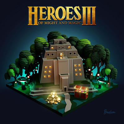 Homm3 Fortress in low poly 3d adobe blender design fantasy fortress game gaming heroes low poly magic might photoshop polygon rpg swamp tribute wood